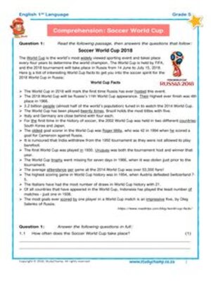 cover image of Grade 5 English: Comprehension - Soccer World Cup